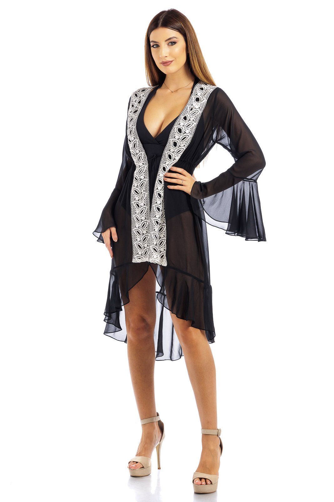 Abito in chiffon con bordo in pizzo