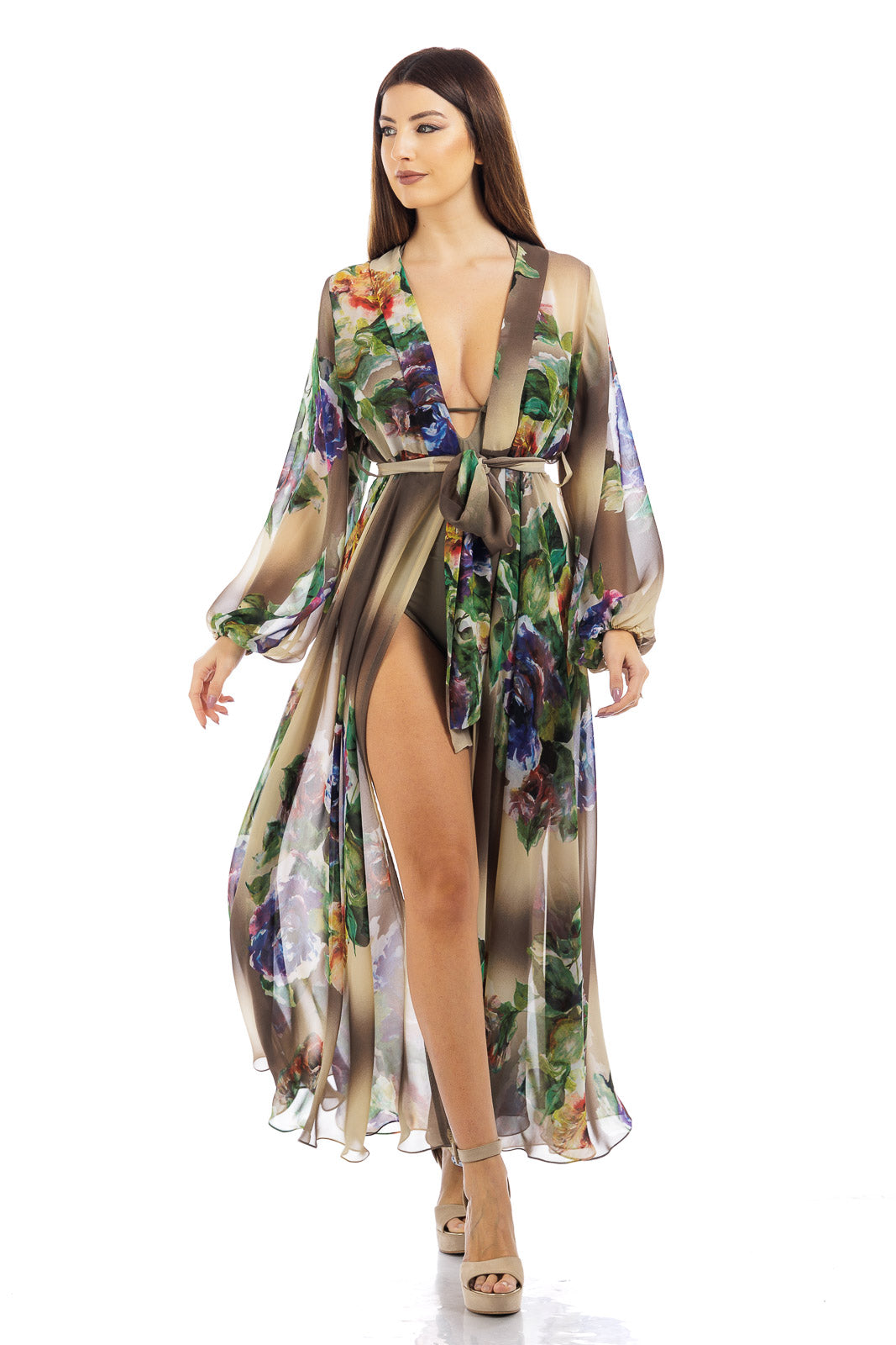 Silk Chiffon Flowery Robe
