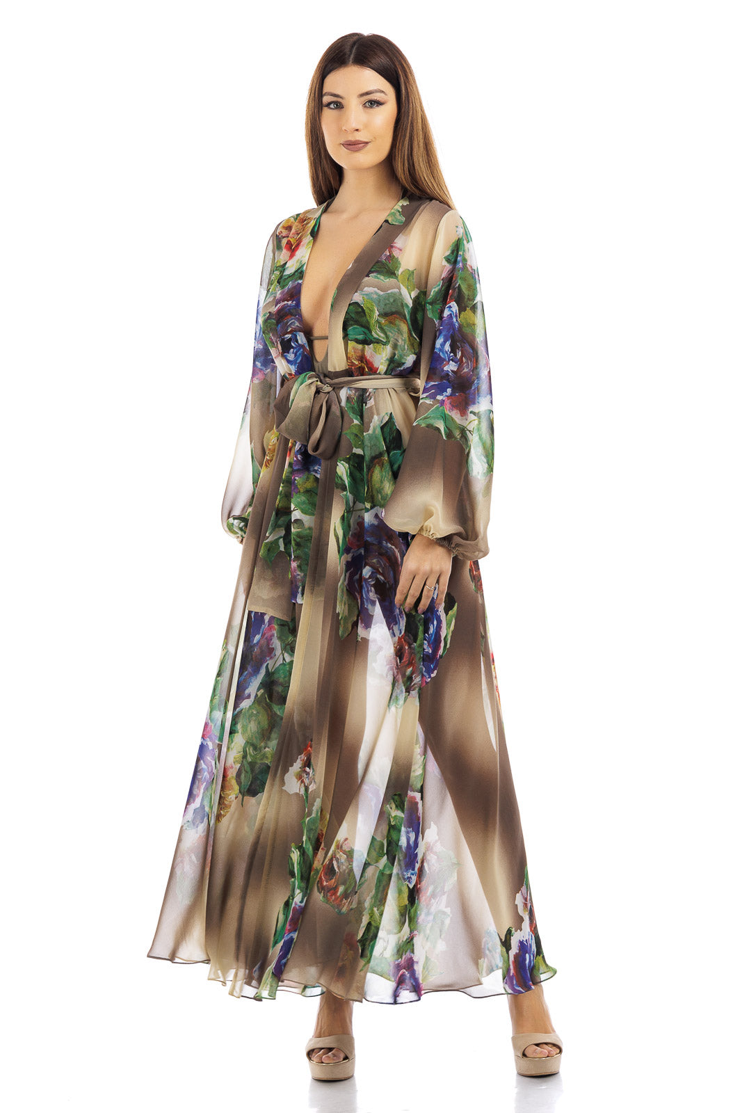 Silk Chiffon Flowery Robe
