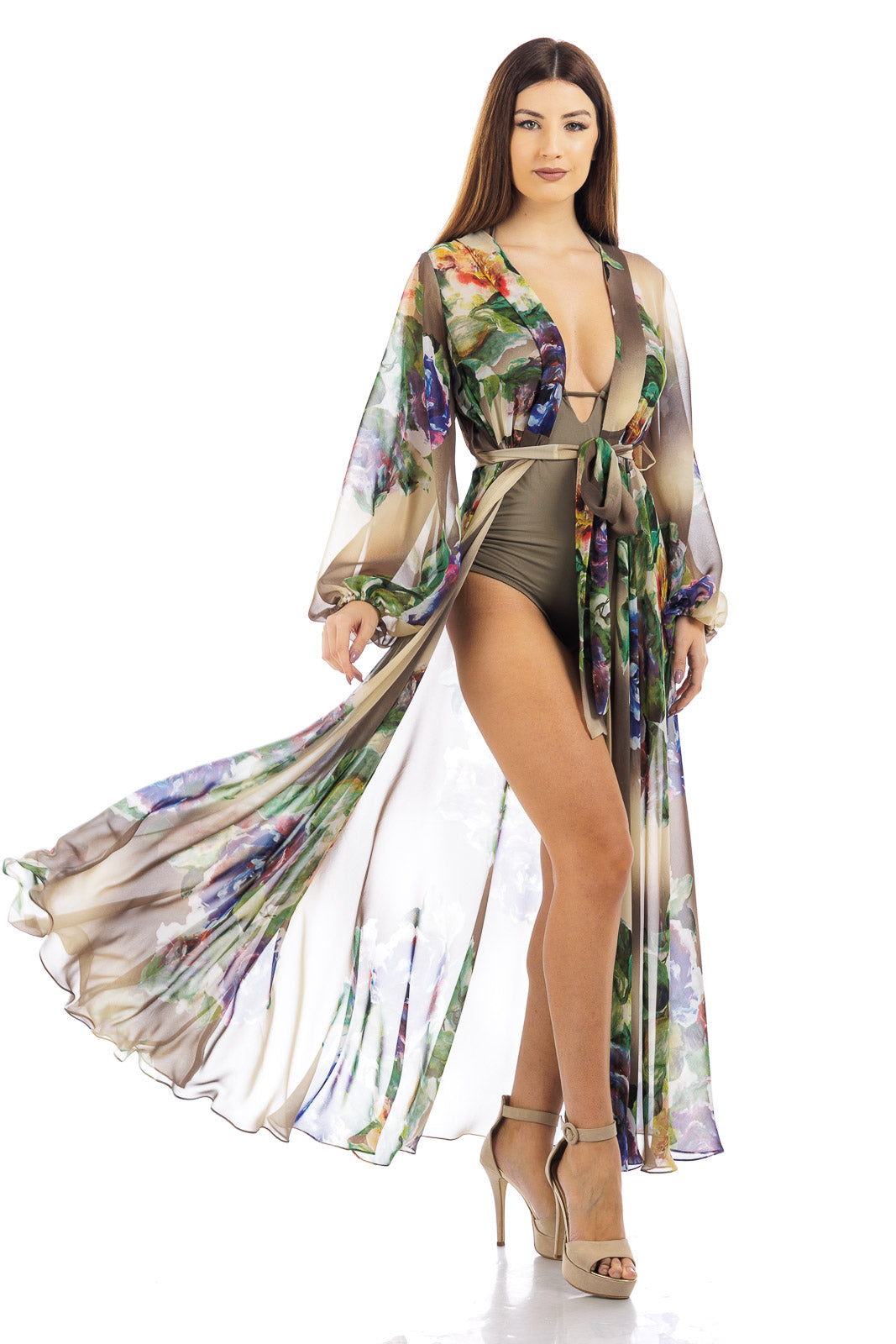 Silk Chiffon Flowery Robe