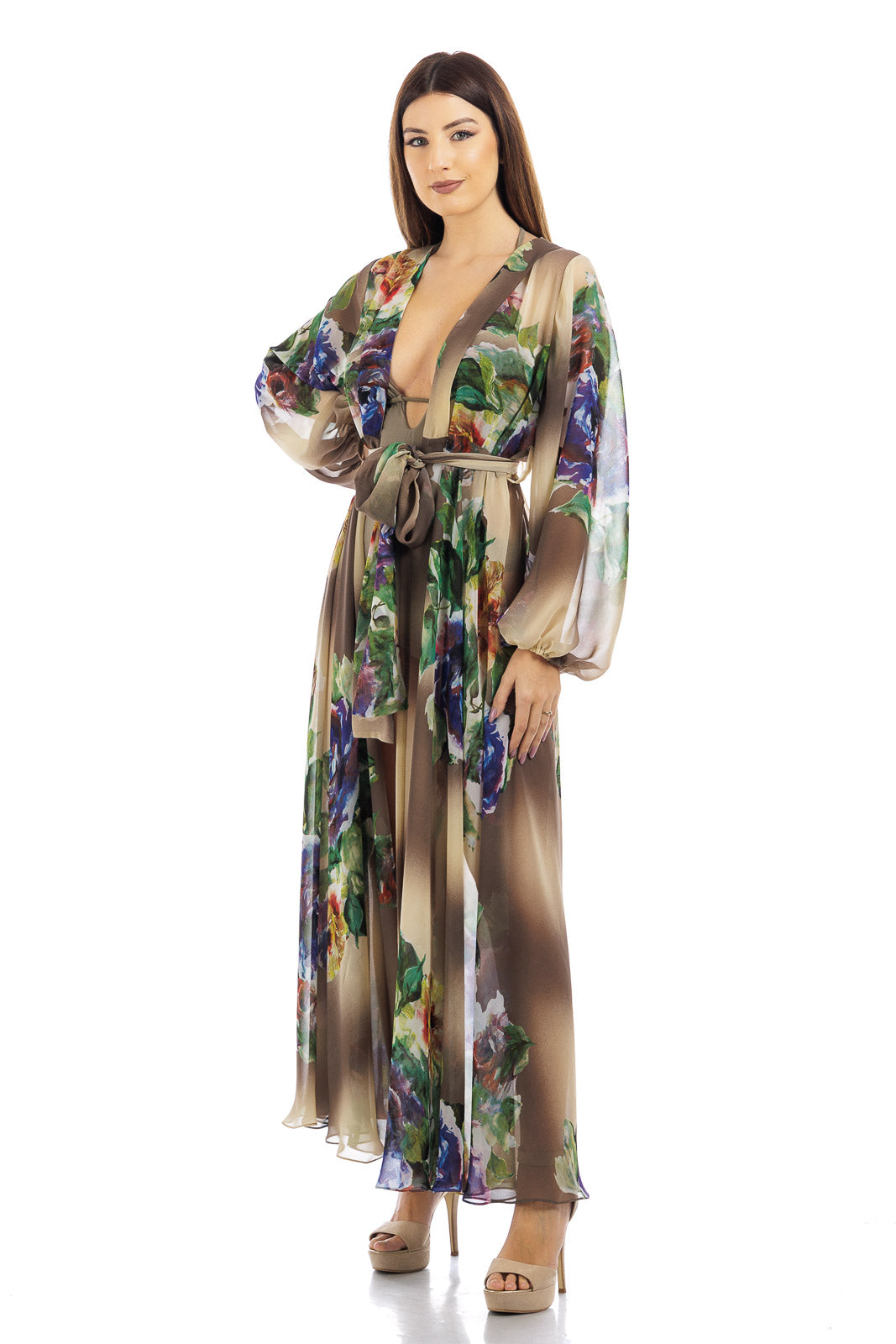 Silk Chiffon Flowery Robe