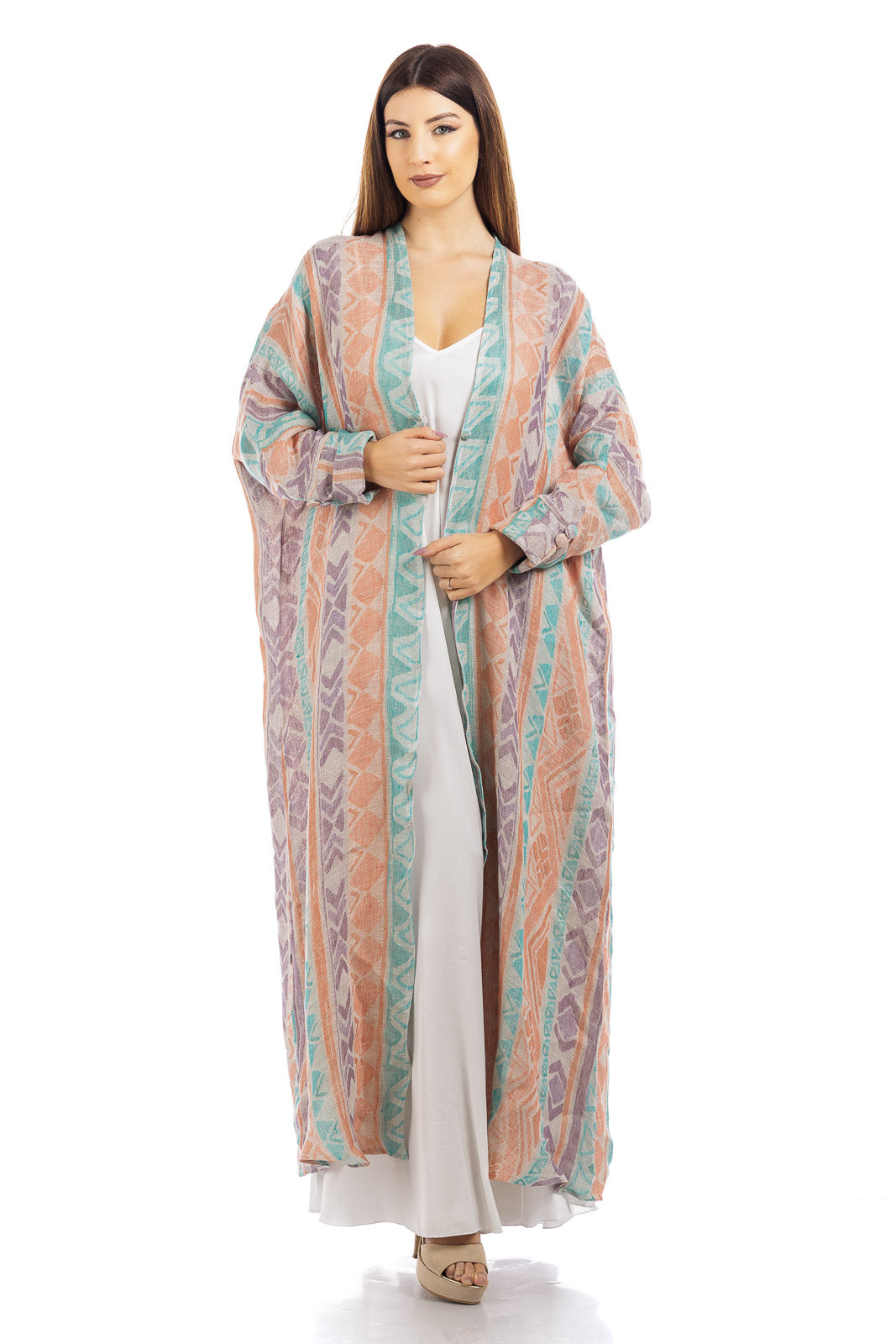 Abaya di lino multicolore