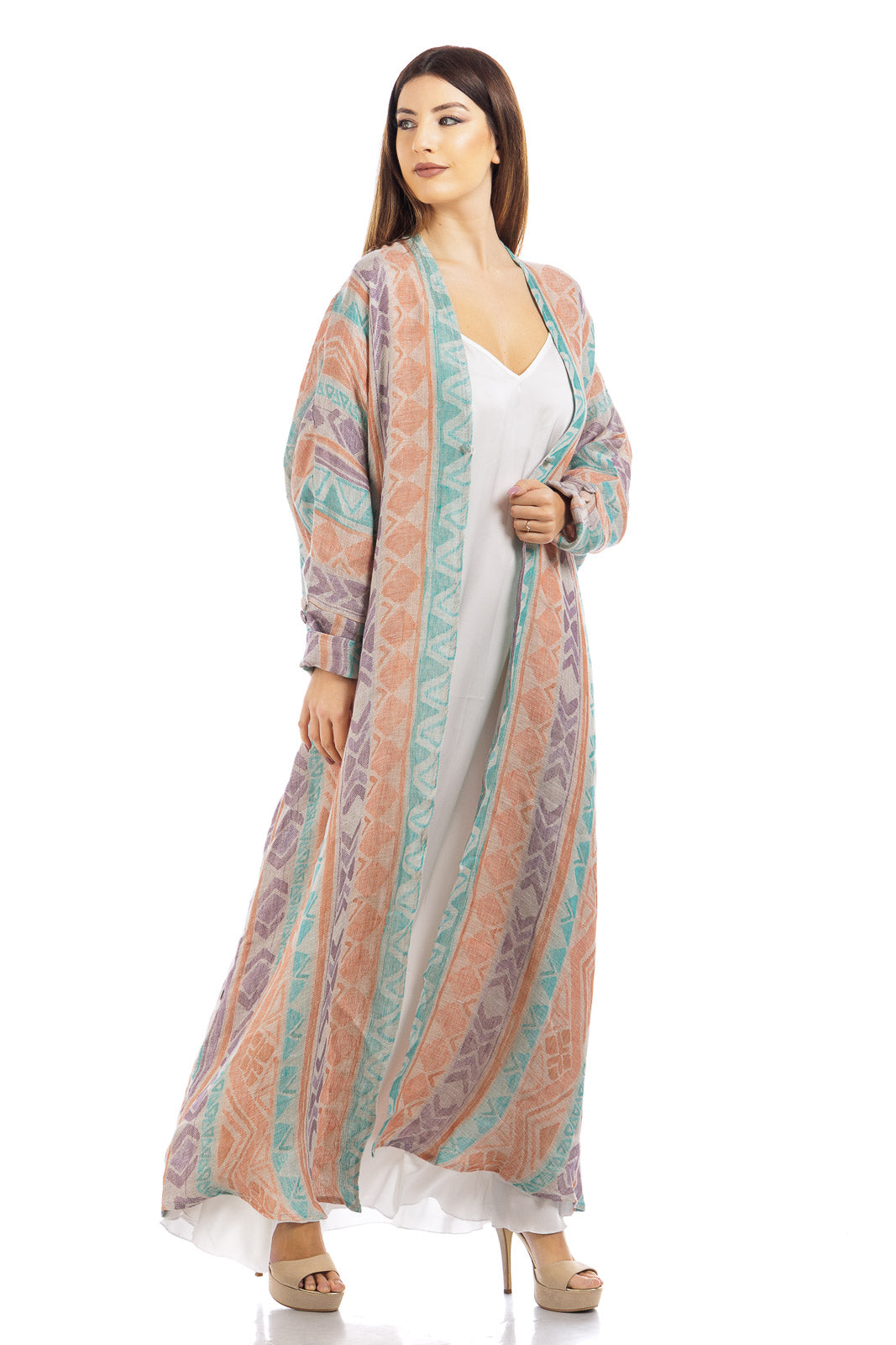 Abaya di lino multicolore