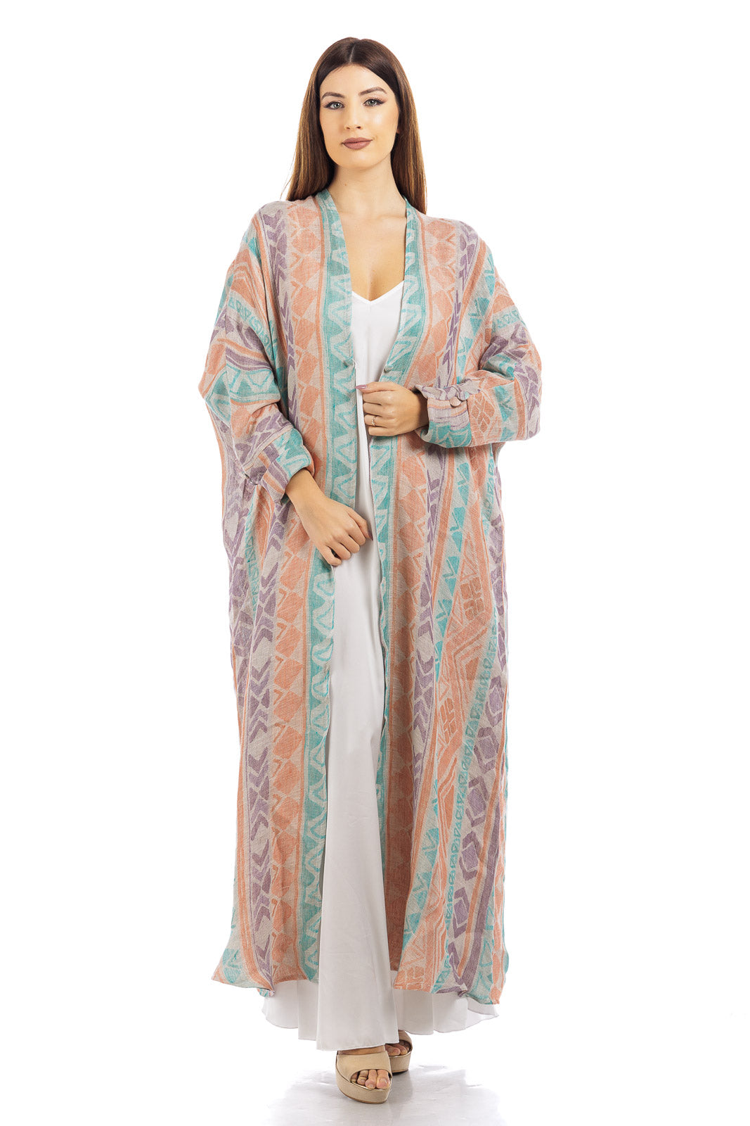 Abaya di lino multicolore