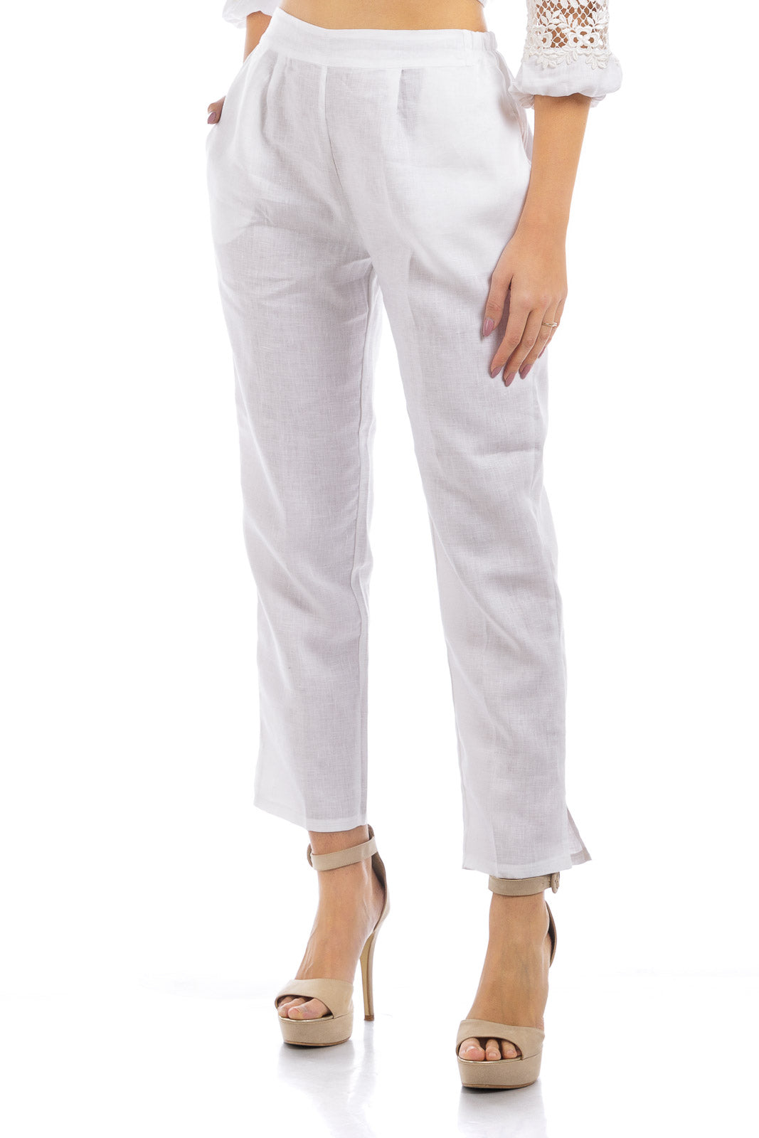 Pantaloni di lino tinta unita