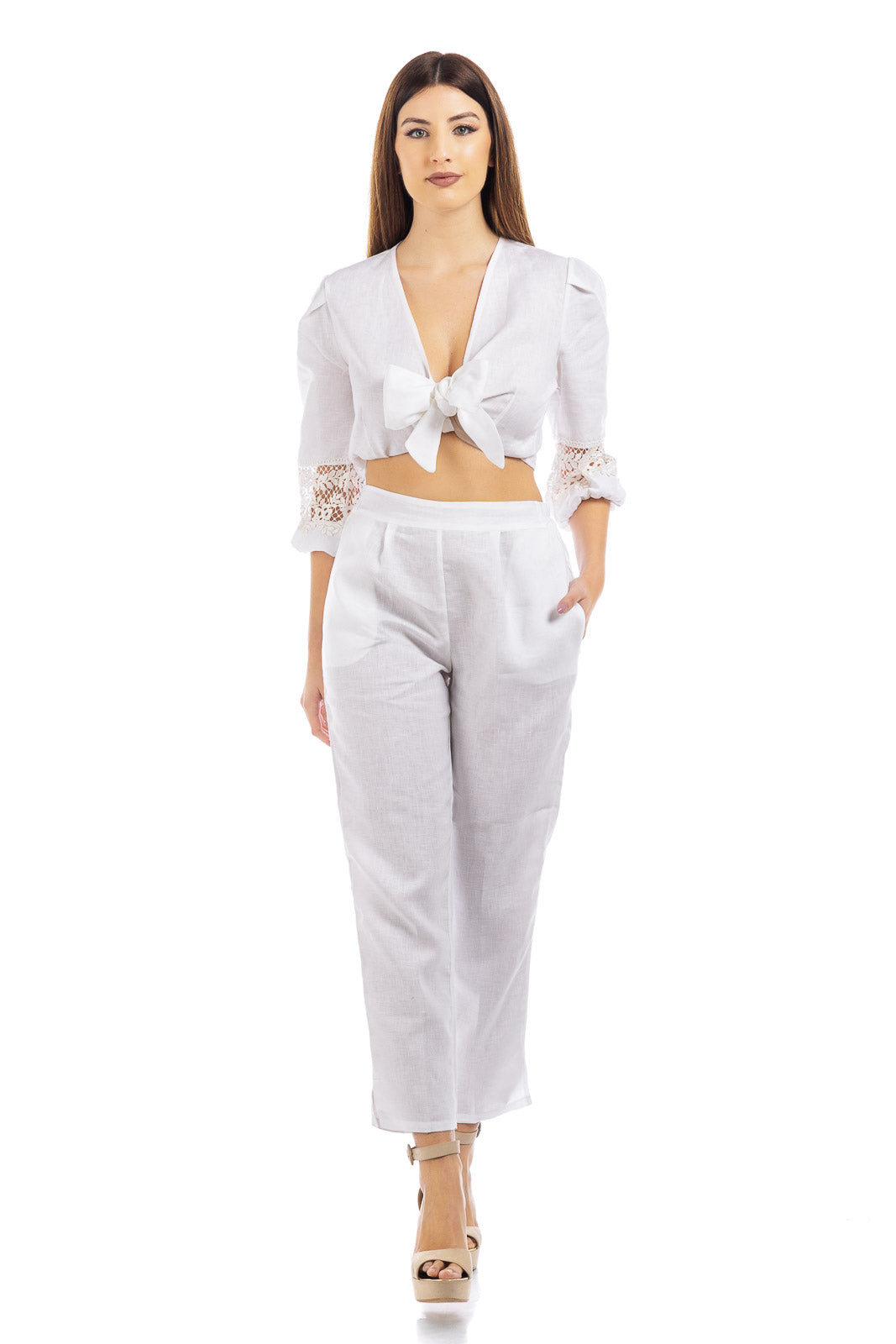 Pantaloni di lino tinta unita