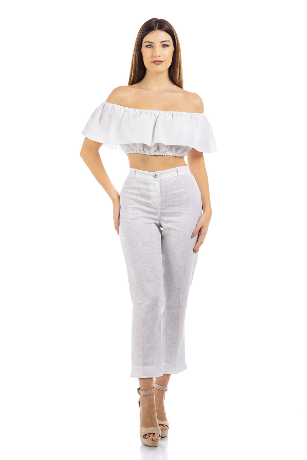 Pantaloni di lino tinta unita