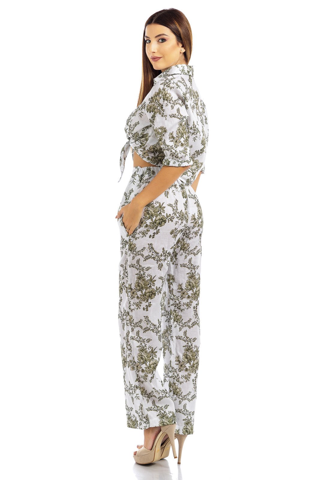 Pantaloni di lino a fiori