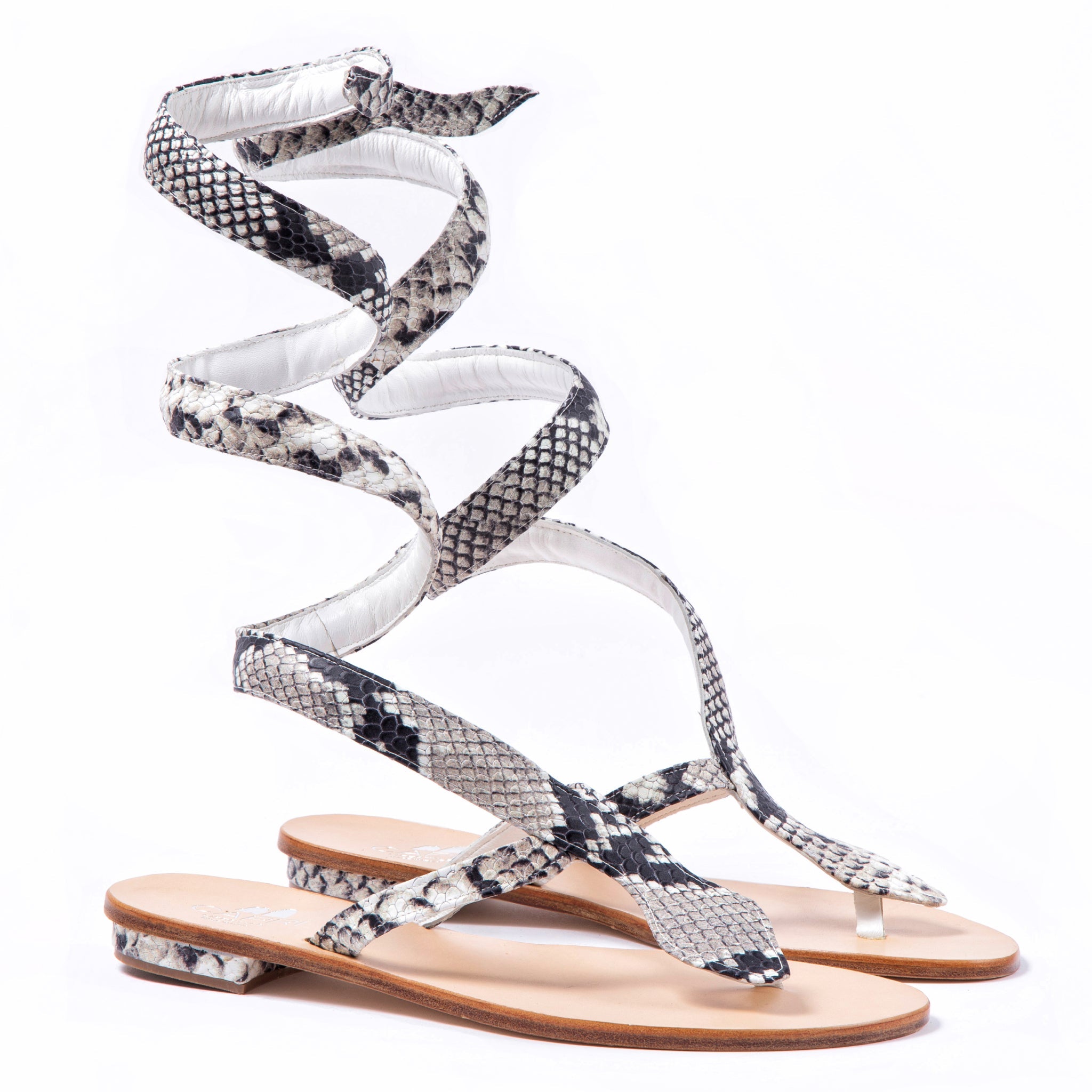 Pitone- White Gladiator Boots Snake Skin Sandal - CAPRI LIFESTYLE READY MADE GARMENTS TRADING L.L.C