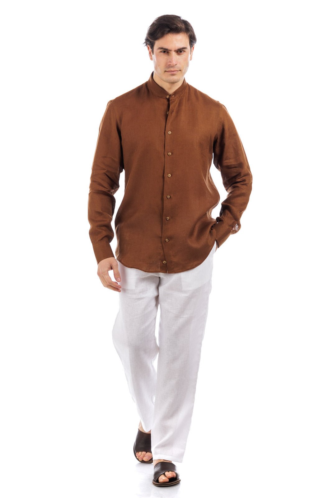 Korean Collar Linen Shirt