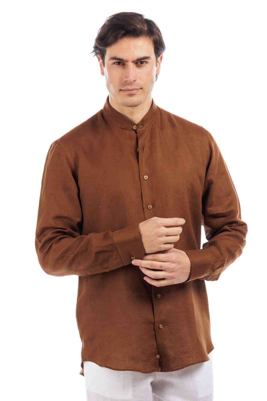 Korean Collar Linen Shirt