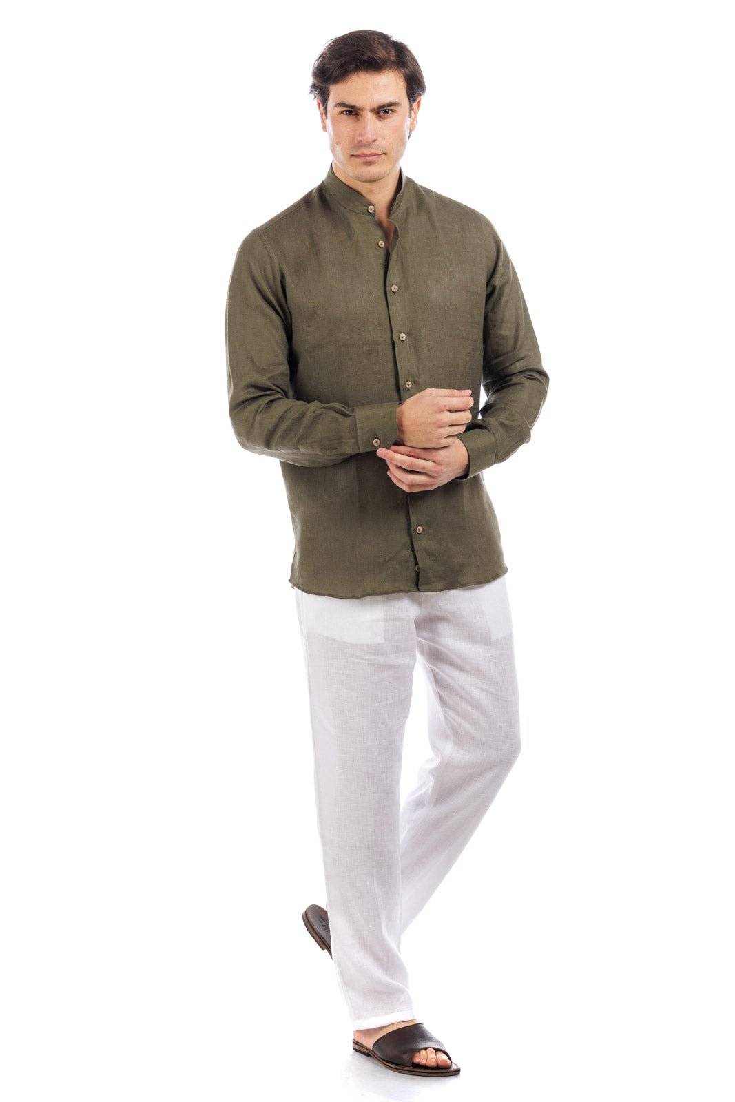 Korean Collar Linen Shirt