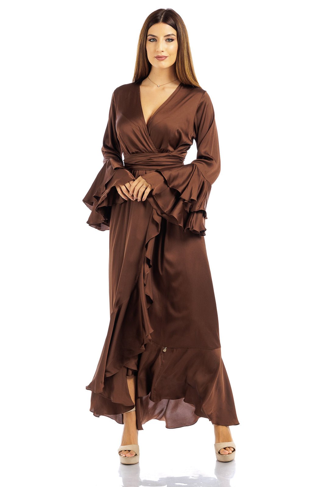 Abito lungo in seta tinta unita