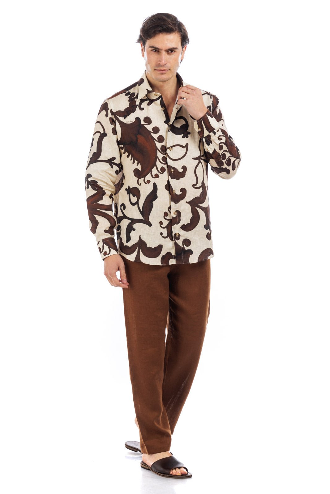 Pattern Full Button Linen Shirt