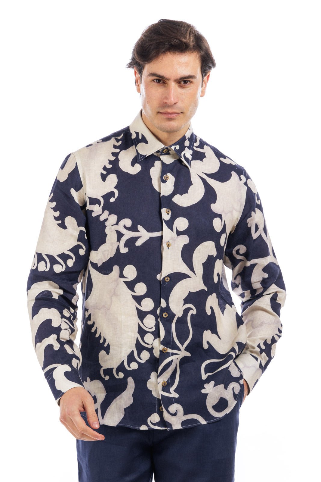 Pattern Full Button Linen Shirt