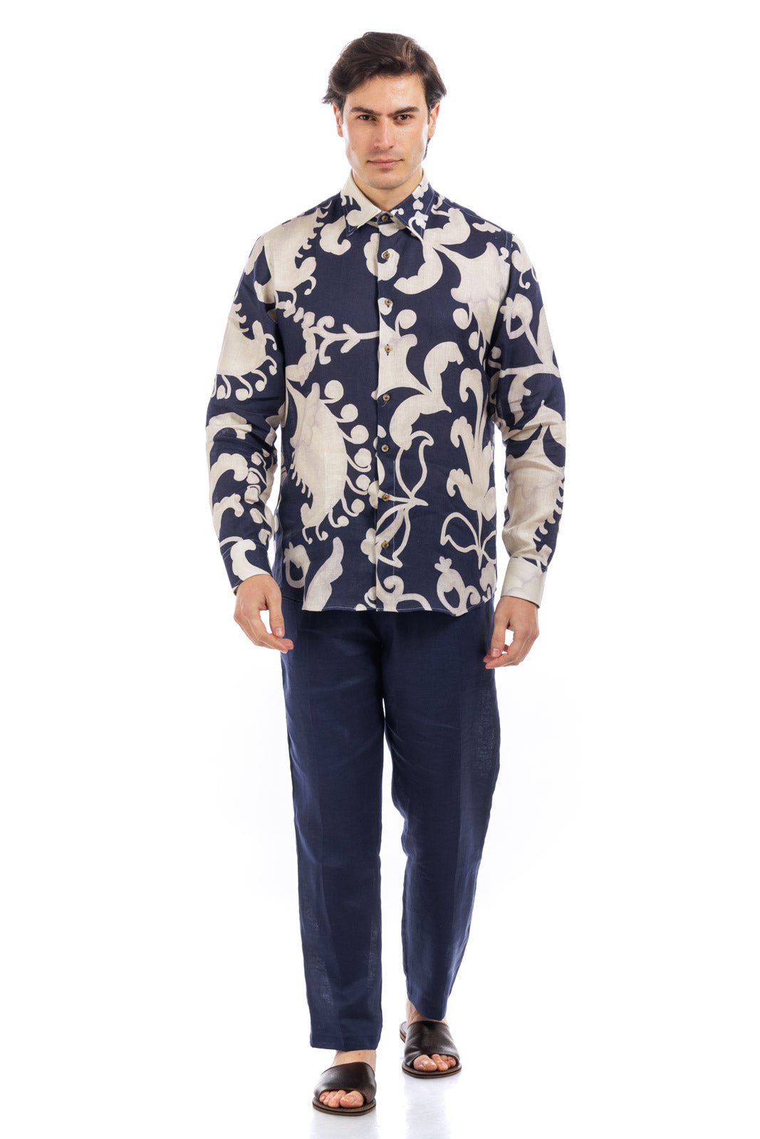 Pattern Full Button Linen Shirt