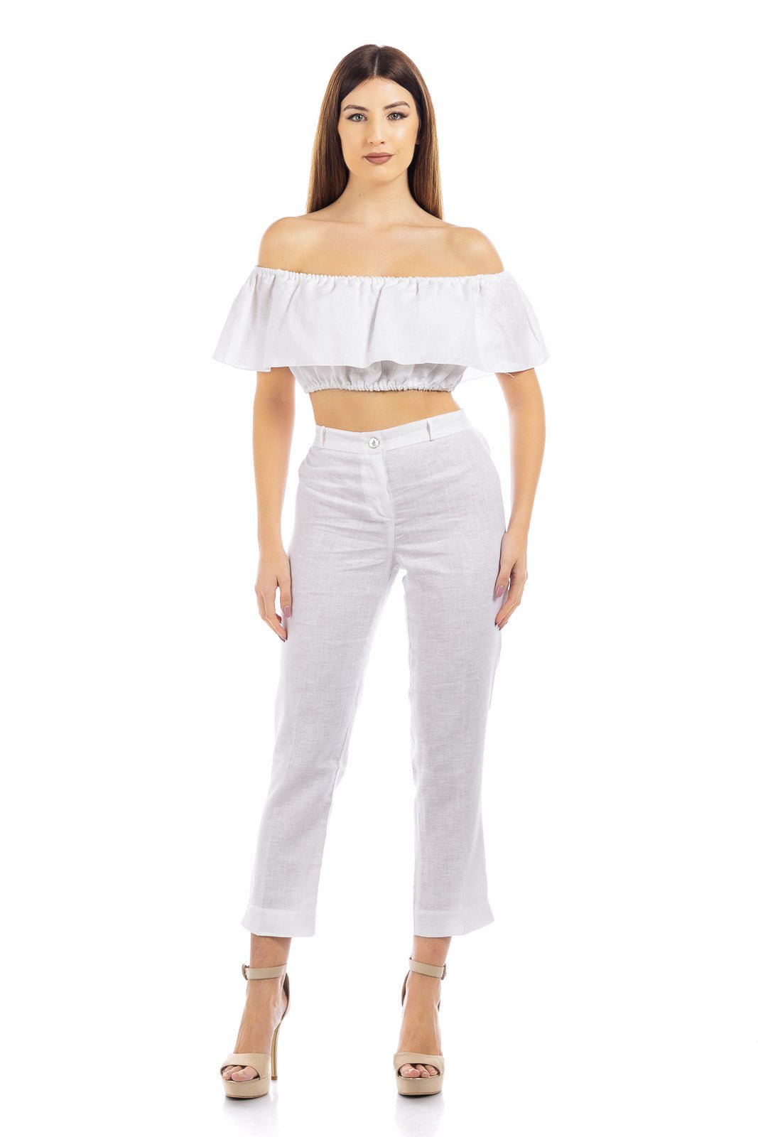 Plain Linen Off-Shoulder Crop Top