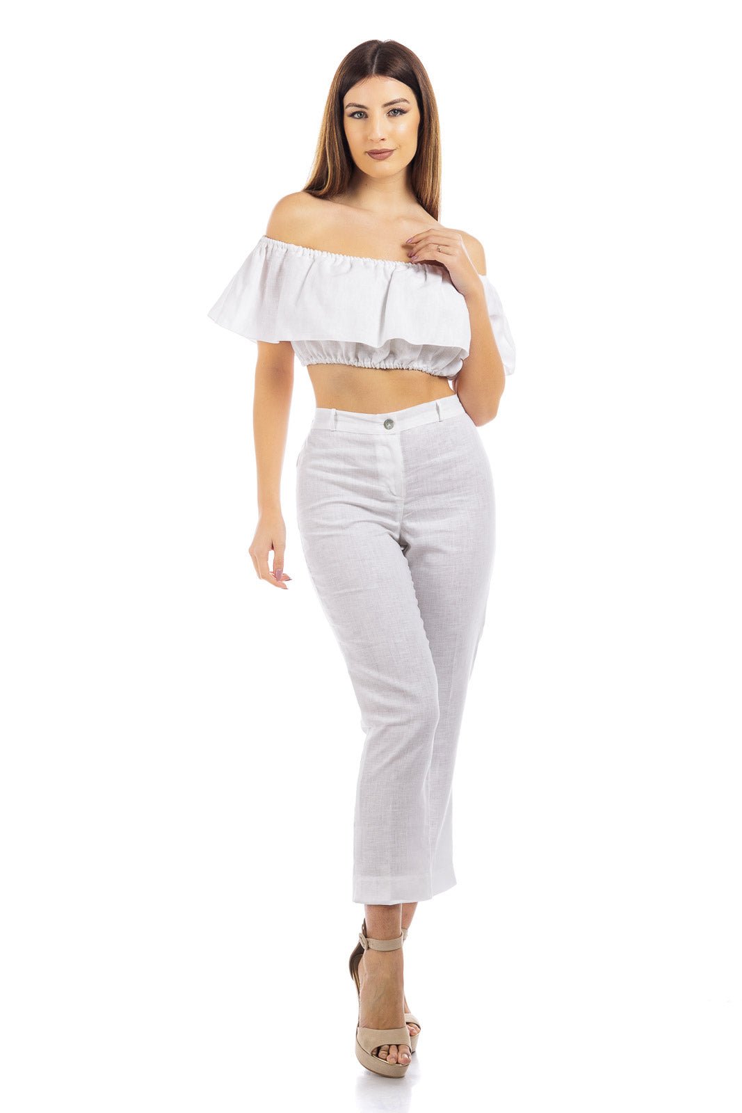 Plain Linen Off-Shoulder Crop Top