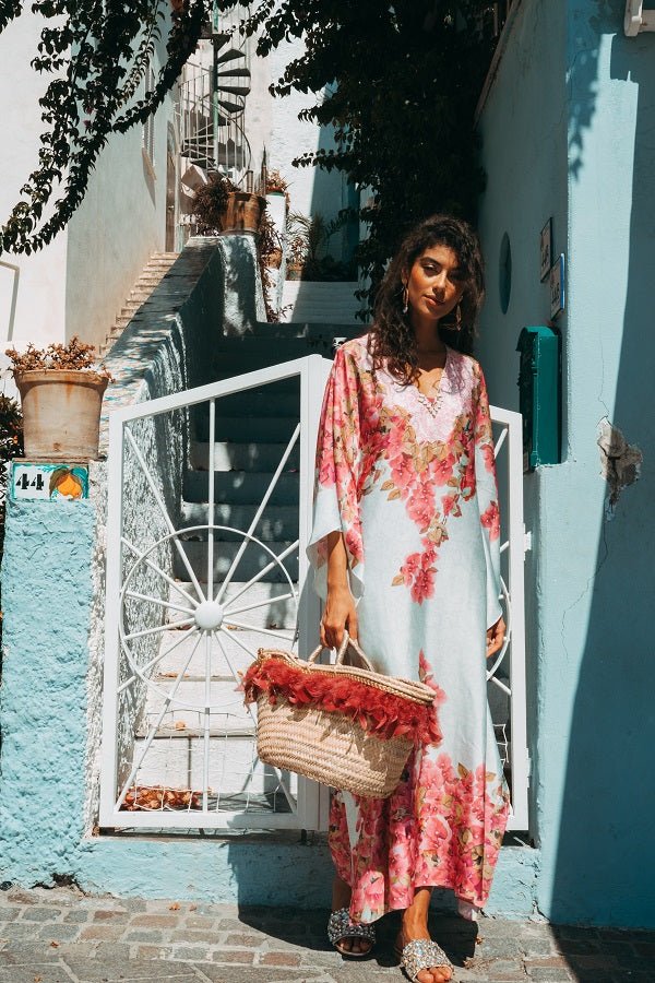 Caftano Stampa Fiori Di Seta