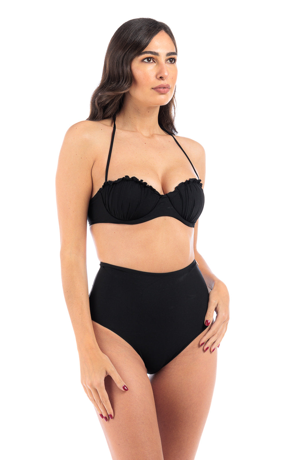 Black Plain high-waist two-piece bikini set