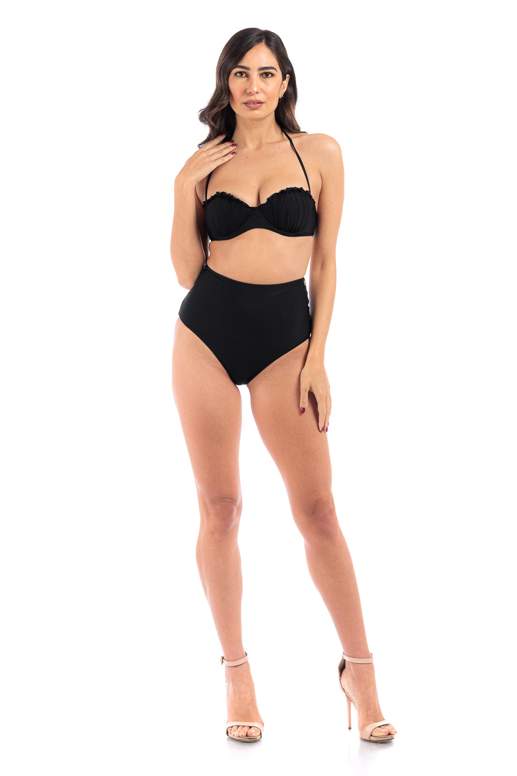 Black Plain high-waist two-piece bikini set