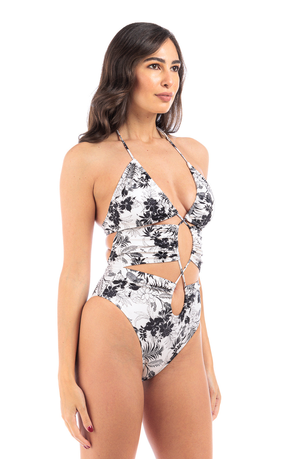 White Ruched cut-out open back swimsuit