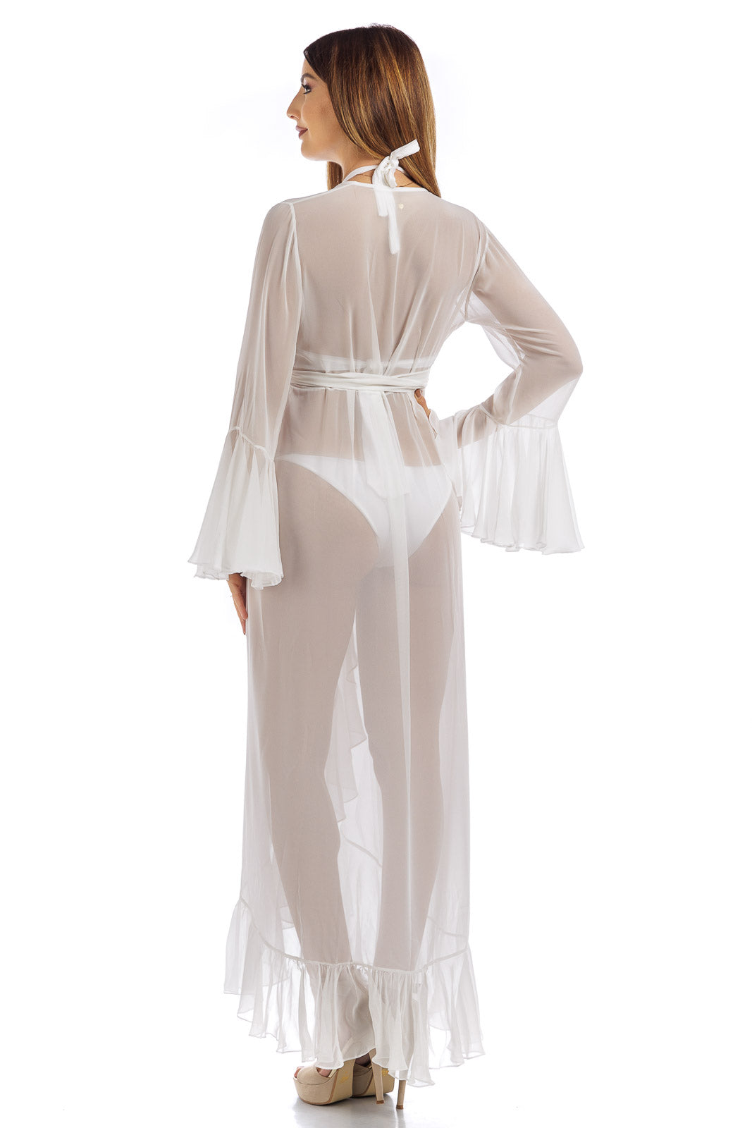 White Plain Long Chiffon Wrap Around Dress