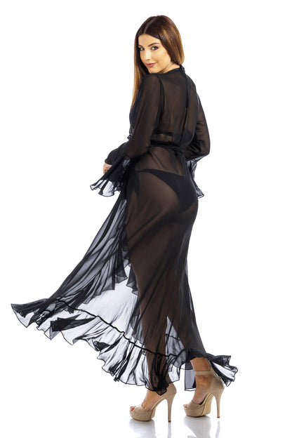 Black Plain Long Chiffon Wrap Around Dress