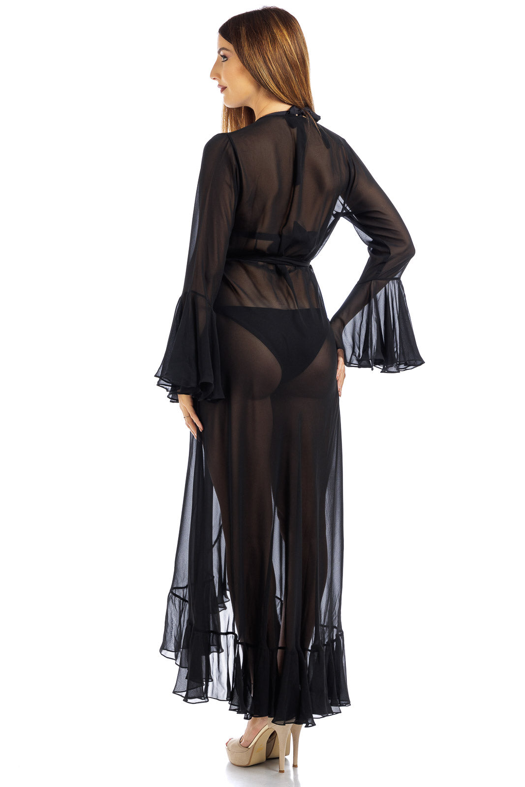 Black Plain Long Chiffon Wrap Around Dress