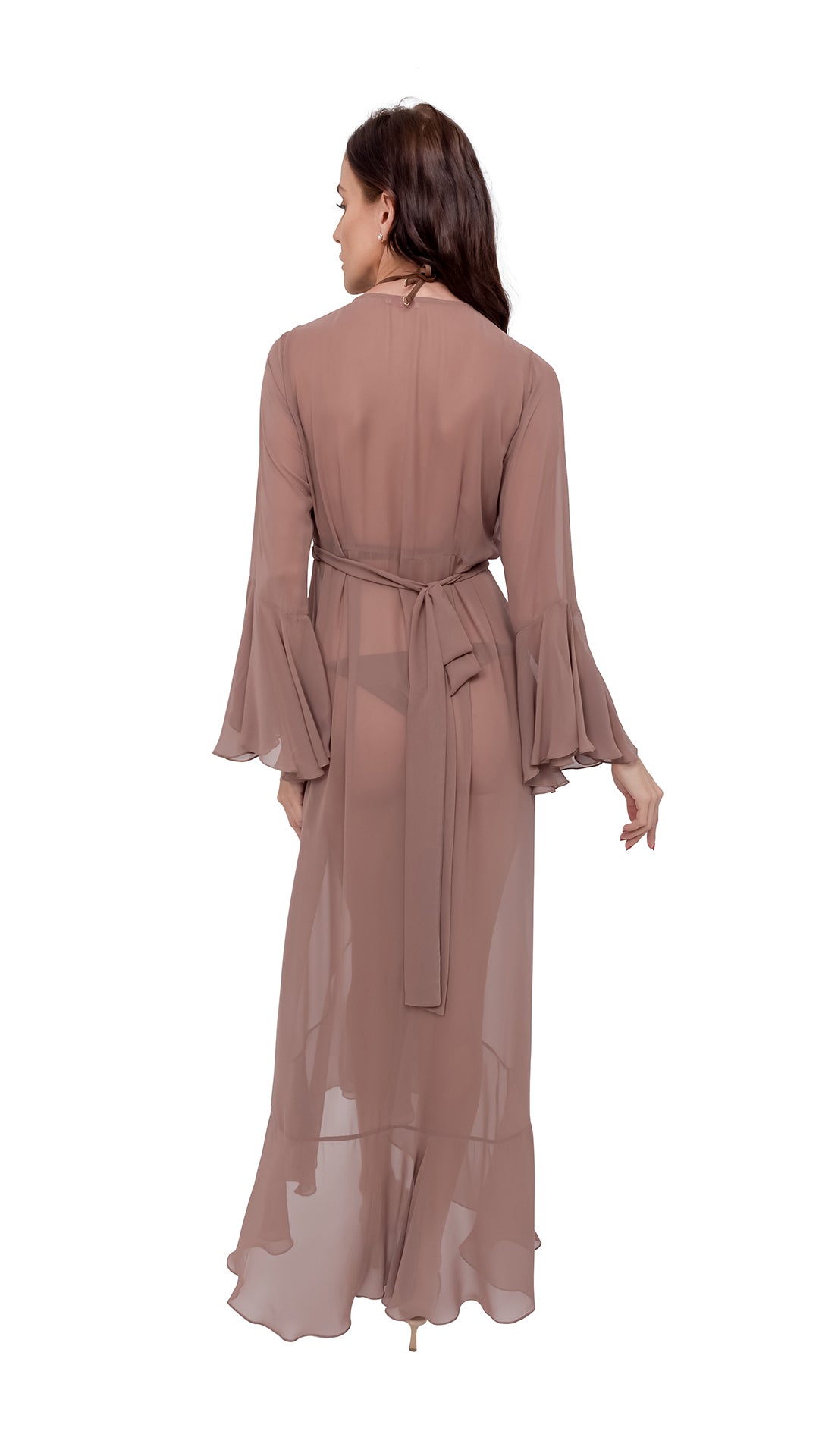 Beige Plain Long Chiffon Wrap Around Dress