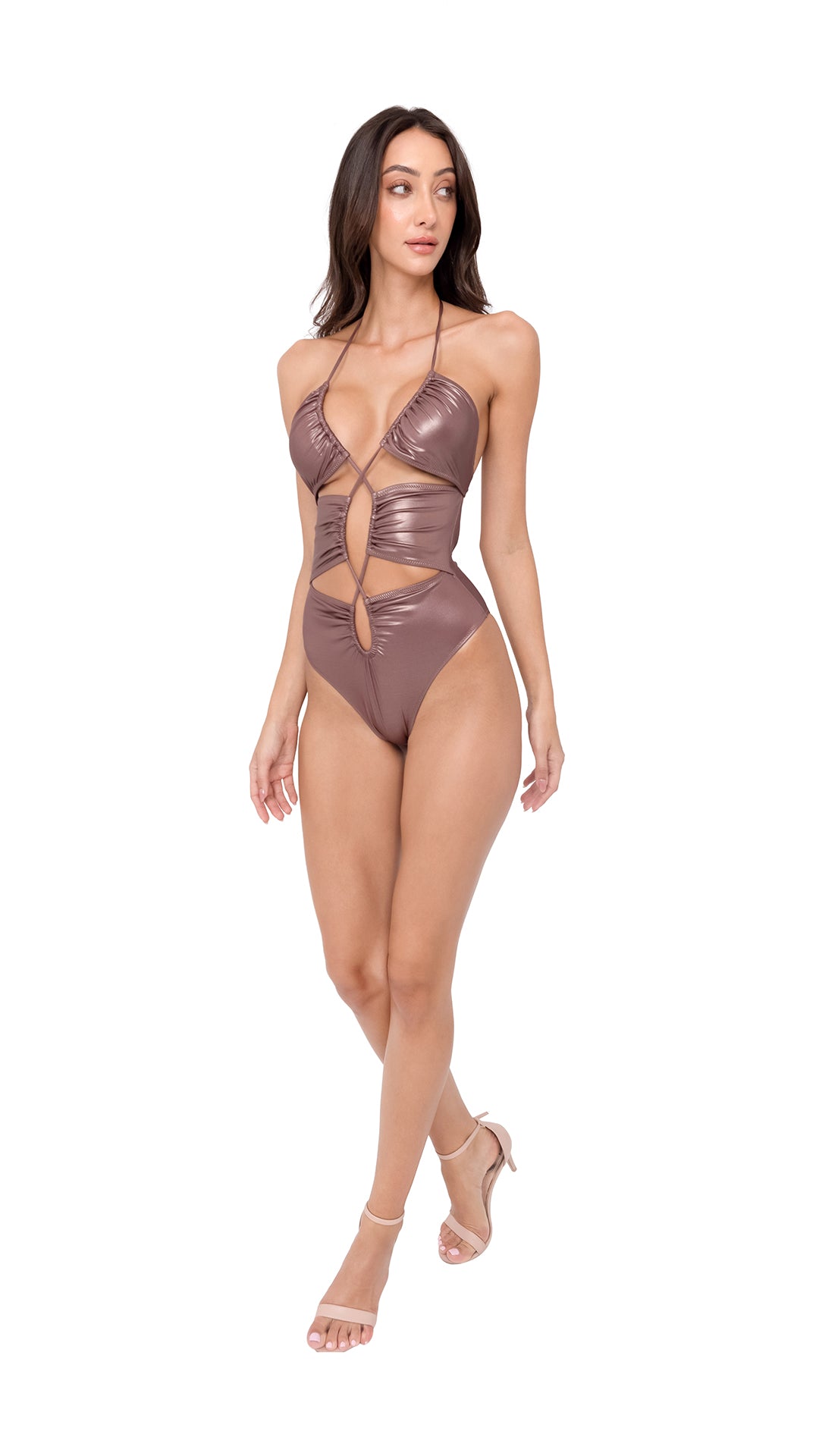 Africa Color Lurex Cut-Out Ruched Swimsuit