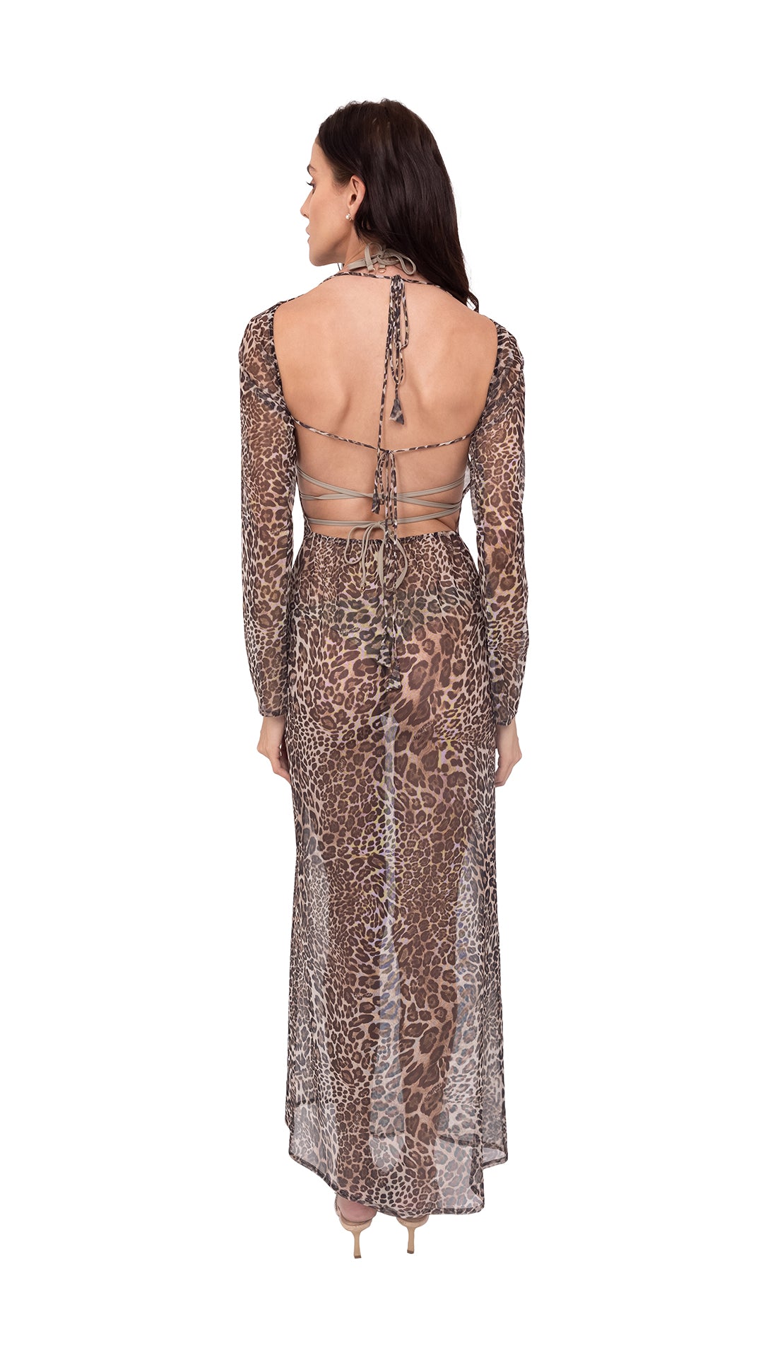 Animalier Open Back Long Net Dress