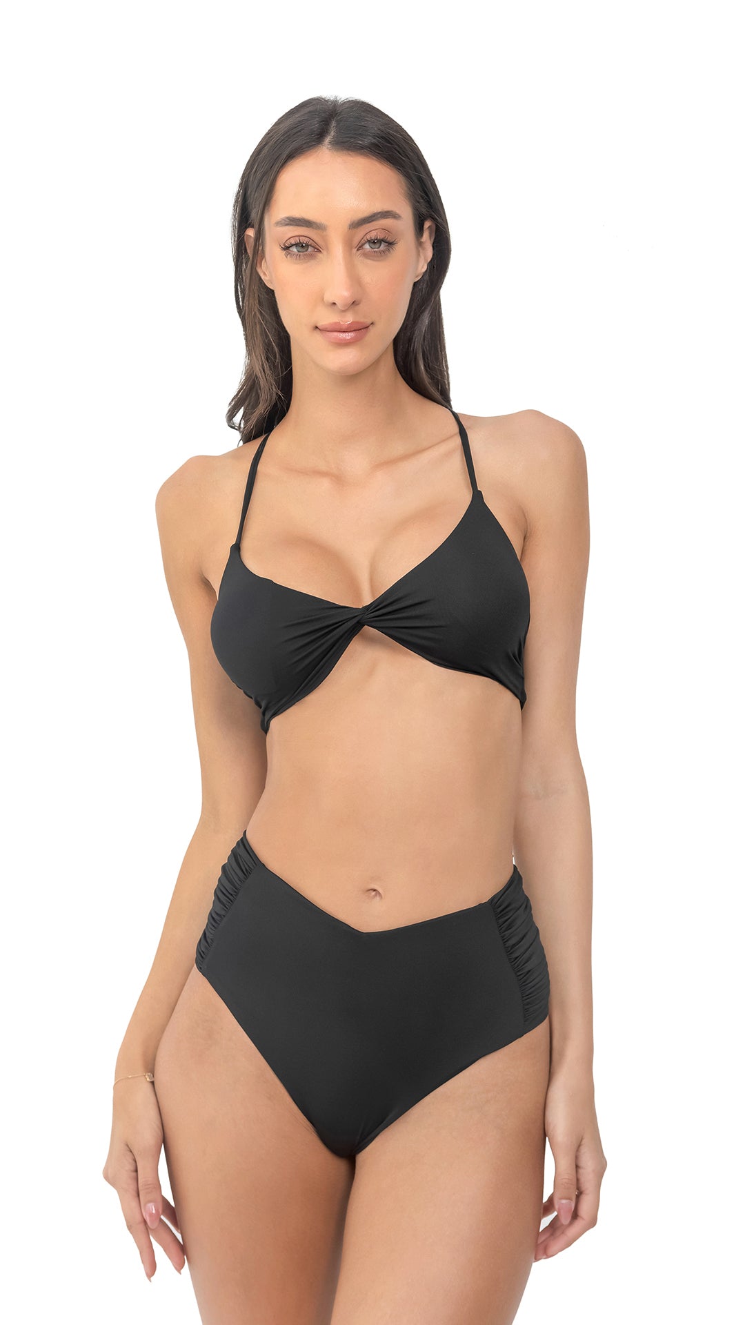 Black Micro Fiber Triangle bikini with  stylish high-waist panty