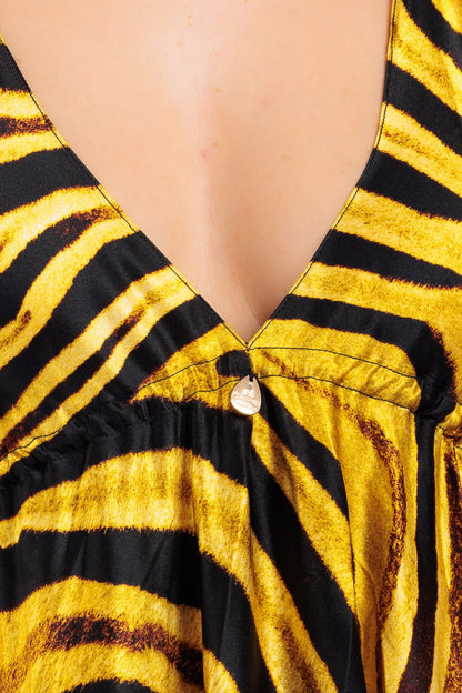 Animalier Pure Silk V-neck Dress