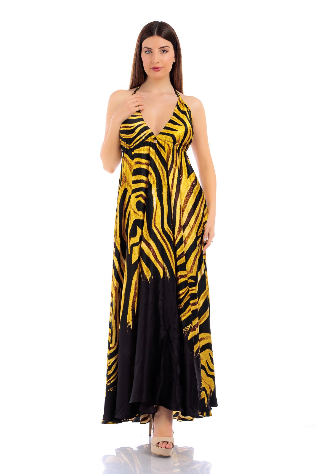 Animalier Pure Silk V-neck Dress