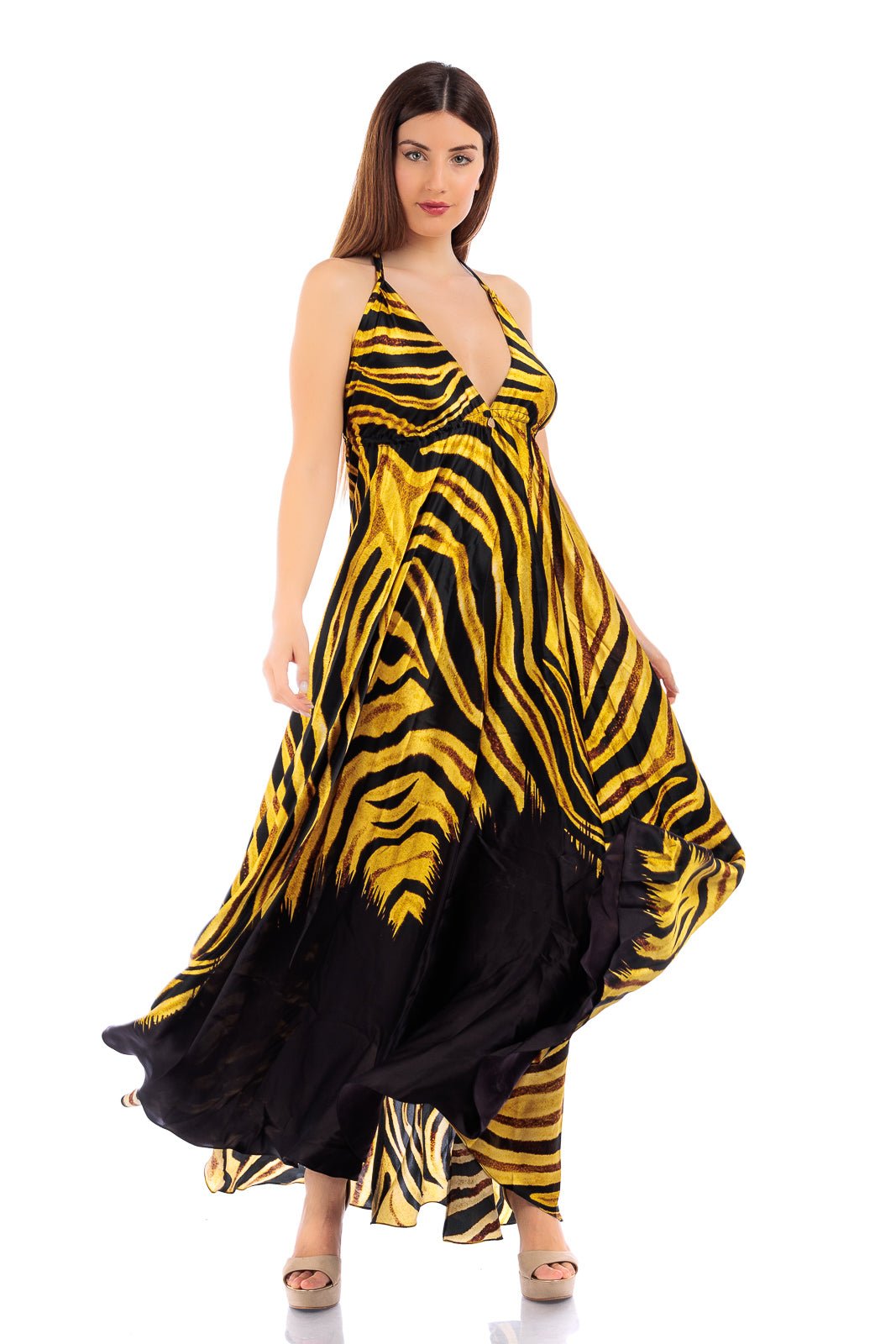 Animalier Pure Silk V-neck Dress