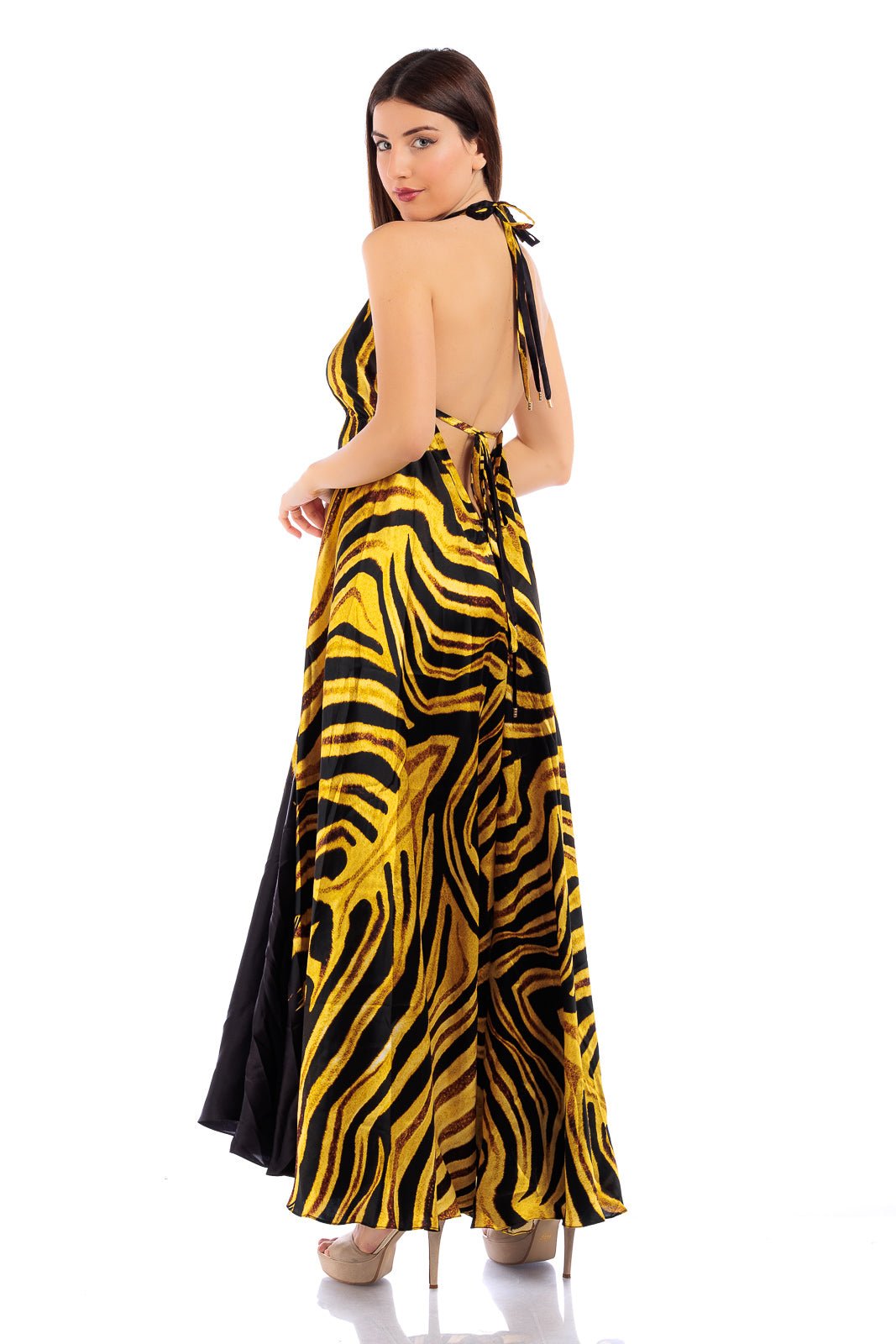 Animalier Pure Silk V-neck Dress