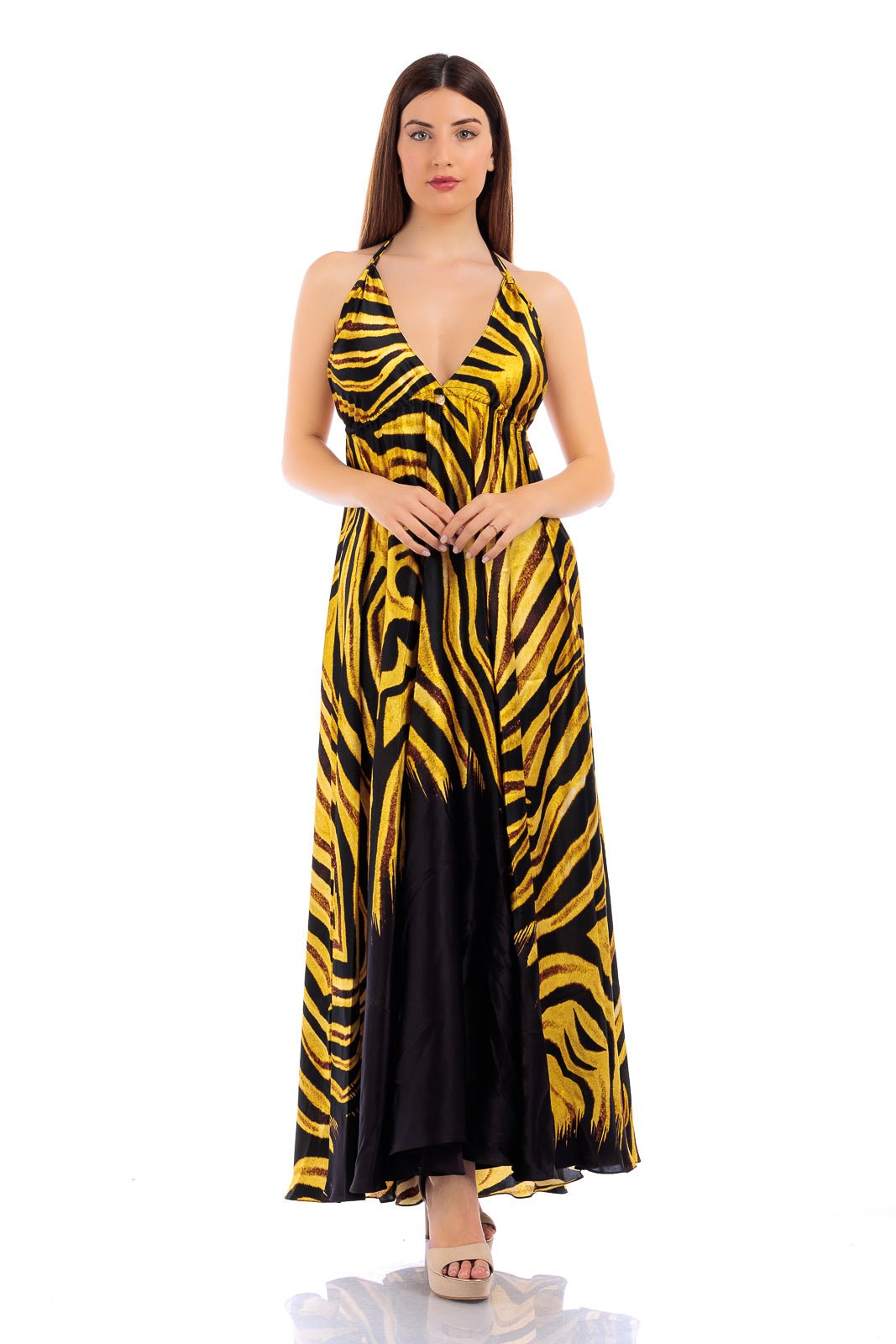 Animalier Pure Silk V-neck Dress