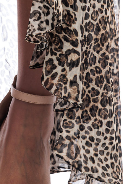 Animalier sexy  hallow out V-Neck silk chiffon Long Maxy Dress