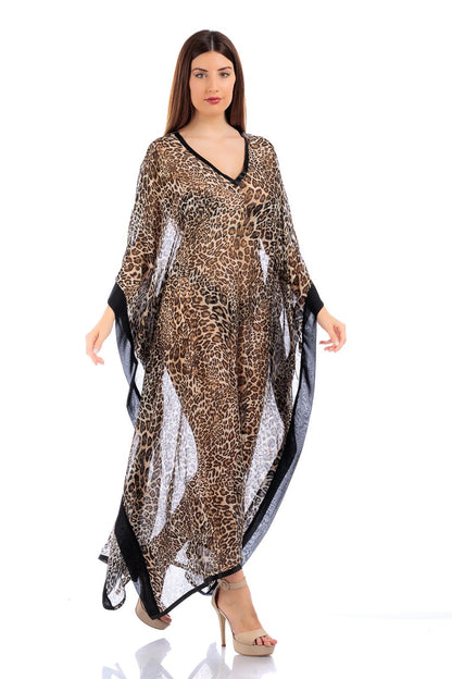 Animalier Silk Chiffon Long Kaftan