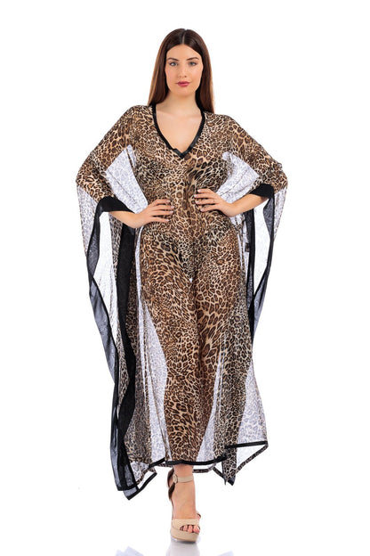 Animalier Silk Chiffon Long Kaftan