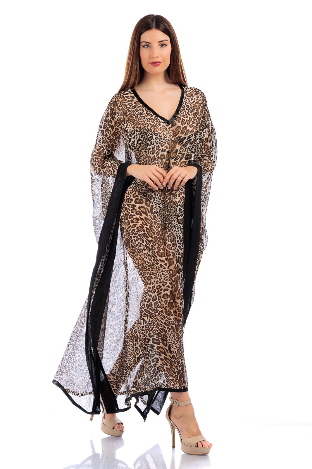 Animalier Silk Chiffon Long Kaftan