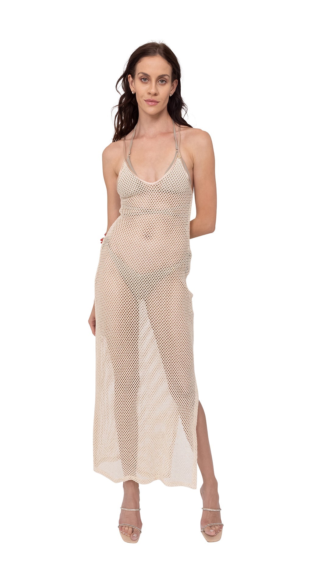 Beige Crochet Long Coverup Dress