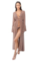 Beige Plain Silk Chiffon Long Coverup (with Flare Sleeves and Back Strings) - Dresses - by CAPRI LIFESTYLE
