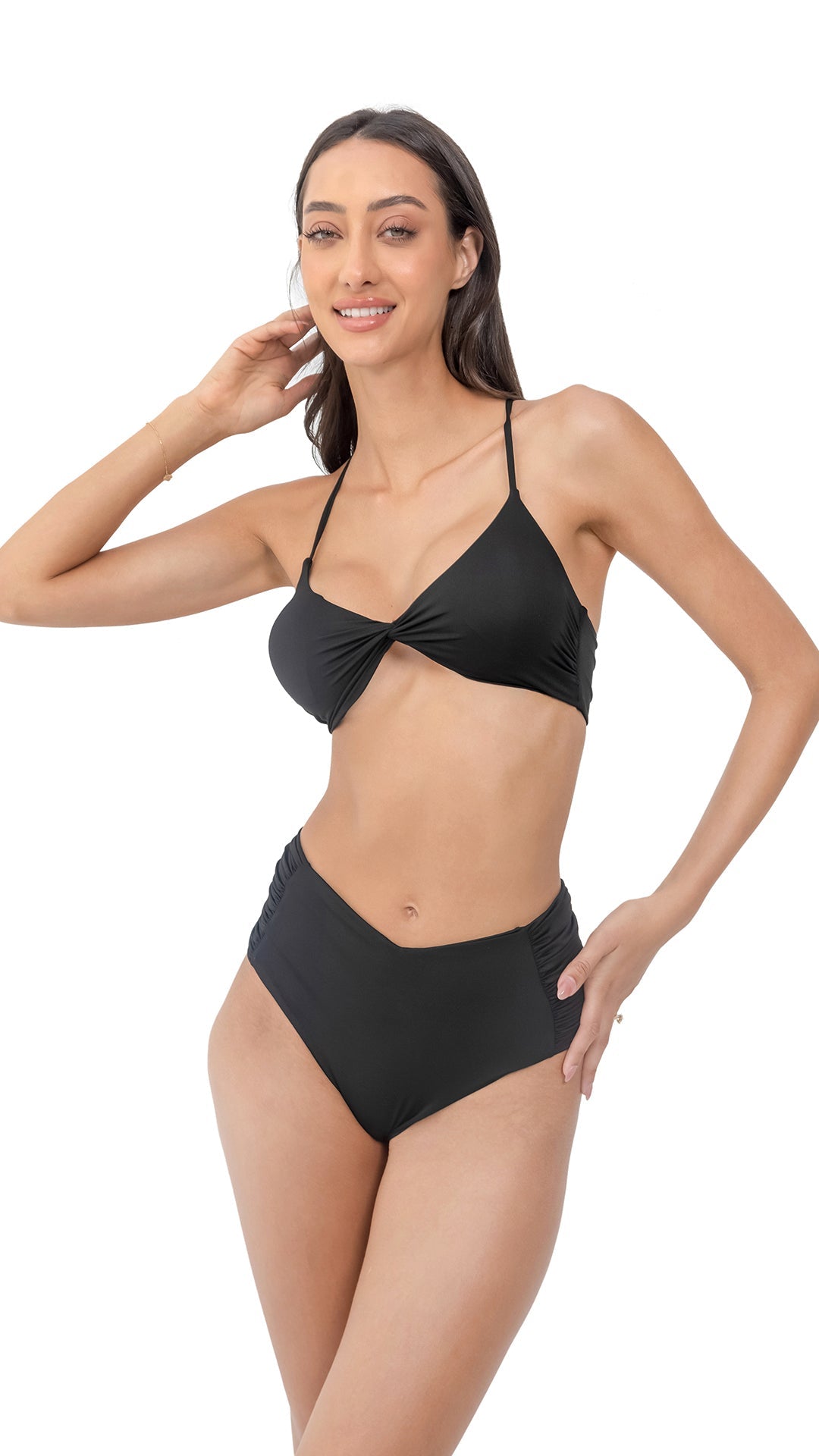 Black Micro Fiber Triangle bikini with  stylish high-waist panty