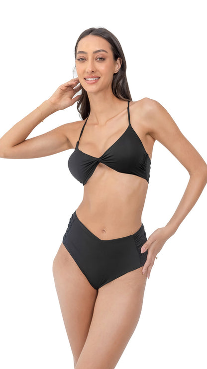 Black Micro Fiber Triangle bikini with  stylish high-waist panty