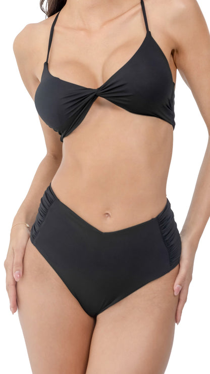 Black Micro Fiber Triangle bikini with  stylish high-waist panty