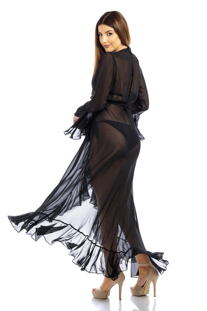 Black Plain Long Chiffon Wrap Around Dress - Dresses - by CAPRI LIFESTYLE