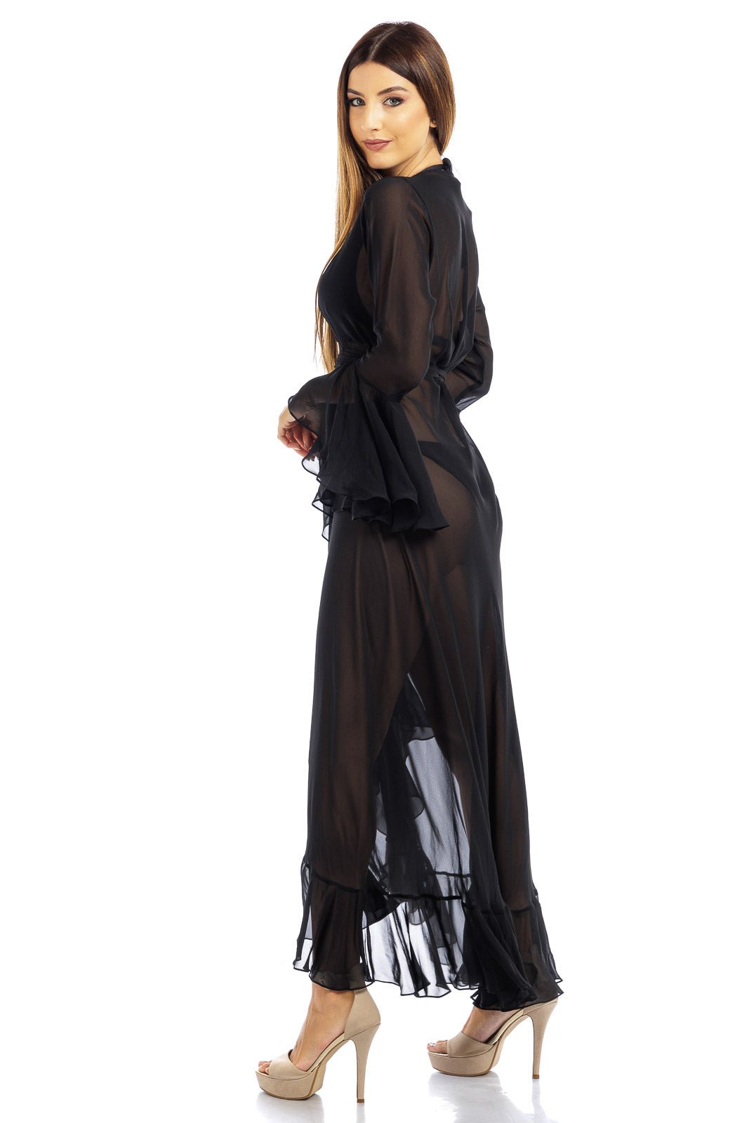 Black Plain Long Chiffon Wrap Around Dress - Dresses - by CAPRI LIFESTYLE