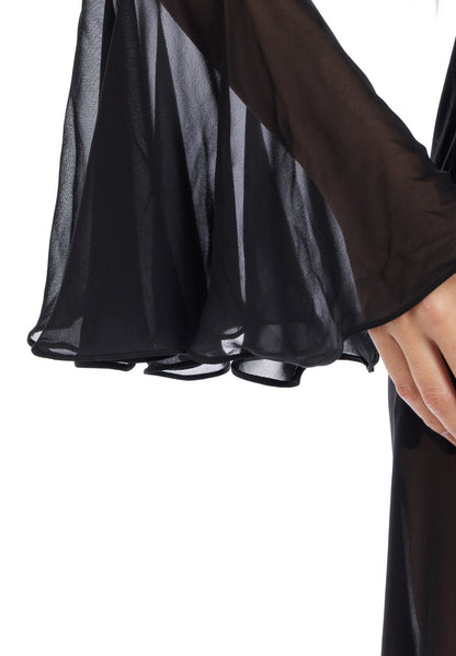 Black Plain Long Chiffon Wrap Around Dress - Dresses - by CAPRI LIFESTYLE